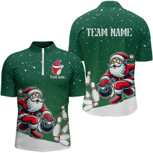 Load image into Gallery viewer, Christmas Santa Bowling Polo, Quarter Zip Shirts For Men Custom Christmas Bowling Team Jerseys | Green NQS9053