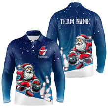 Load image into Gallery viewer, Christmas Santa Bowling Polo, Quarter Zip Shirts For Men Custom Christmas Bowling Team Jerseys | Blue NQS9054