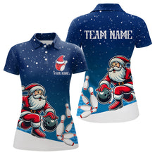 Load image into Gallery viewer, Christmas Santa Bowling Polo, Quarter Zip Shirt For Women Custom Christmas Bowling Team Jersey | Blue NQS9054