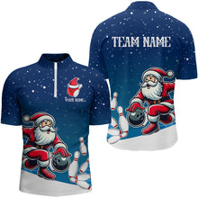 Load image into Gallery viewer, Christmas Santa Bowling Polo, Quarter Zip Shirts For Men Custom Christmas Bowling Team Jerseys | Blue NQS9054