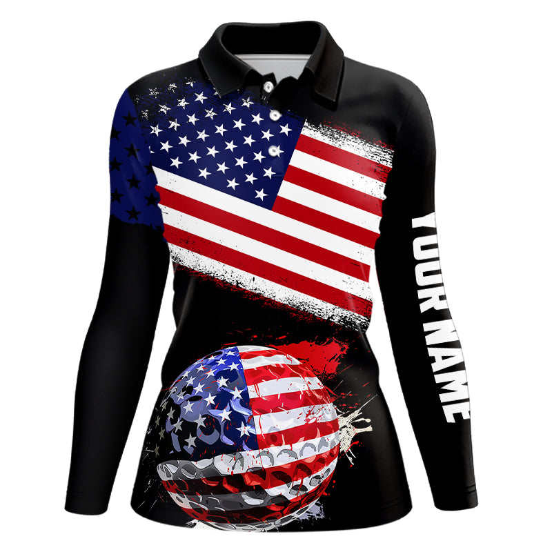 American Flag Golf Ball Black Women golf polo shirt custom patriotic golf tops for ladies golf gifts NQS9057