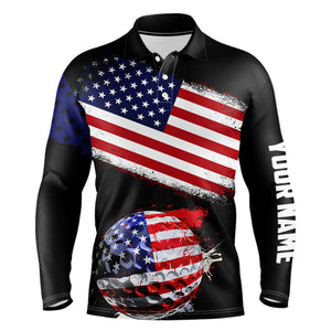 American Flag Golf Ball Black Men golf polo shirt custom patriotic golf tops for Men, golfing gifts NQS9057