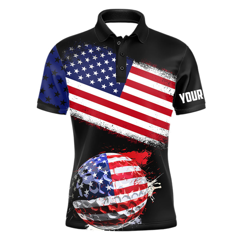 American Flag Golf Ball Black Men golf polo shirt custom patriotic golf tops for Men, golfing gifts NQS9057