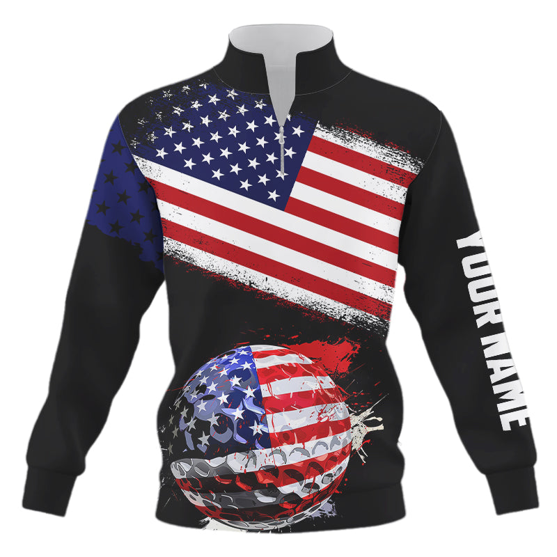 American Flag Golf Ball Black Quarter zip golf sweatshirt custom patriotic golf sweater golf gifts NQS9057