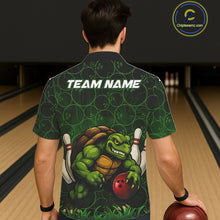 Load image into Gallery viewer, Black and Green Camo Funny Turtle Bowling Hawaiian Shirt Custom Team Bowling Button up shirt NQS11337