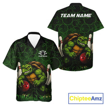 Load image into Gallery viewer, Black and Green Camo Funny Turtle Bowling Hawaiian Shirt Custom Team Bowling Button up shirt NQS11337