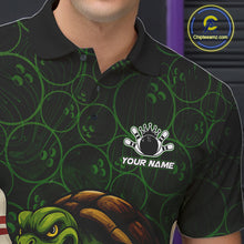 Load image into Gallery viewer, Black and Green Camo Funny Turtle Bowling Polo, Quarter Zip Shirt For Men Custom Team Bowling jerseys NQS11337