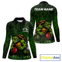 Load image into Gallery viewer, Black and Green Camo Funny Turtle Bowling Polo, 1/4 Zip Shirt For Women Custom Team Bowling jerseys NQS11337