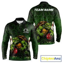 Load image into Gallery viewer, Black and Green Camo Funny Turtle Bowling Polo, Quarter Zip Shirt For Men Custom Team Bowling jerseys NQS11337