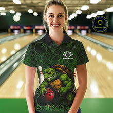 Load image into Gallery viewer, Black and Green Camo Funny Turtle Bowling Polo, 1/4 Zip Shirt For Women Custom Team Bowling jerseys NQS11337