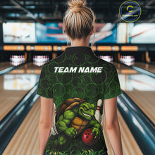 Load image into Gallery viewer, Black and Green Camo Funny Turtle Bowling Polo, 1/4 Zip Shirt For Women Custom Team Bowling jerseys NQS11337