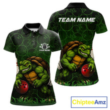 Load image into Gallery viewer, Black and Green Camo Funny Turtle Bowling Polo, 1/4 Zip Shirt For Women Custom Team Bowling jerseys NQS11337