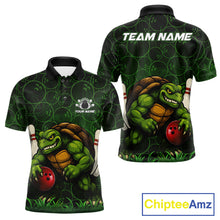 Load image into Gallery viewer, Black and Green Camo Funny Turtle Bowling Polo, Quarter Zip Shirt For Men Custom Team Bowling jerseys NQS11337