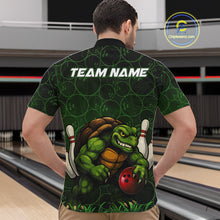 Load image into Gallery viewer, Black and Green Camo Funny Turtle Bowling Polo, Quarter Zip Shirt For Men Custom Team Bowling jerseys NQS11337