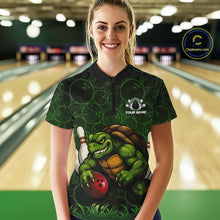 Load image into Gallery viewer, Black and Green Camo Funny Turtle Bowling Polo, 1/4 Zip Shirt For Women Custom Team Bowling jerseys NQS11337