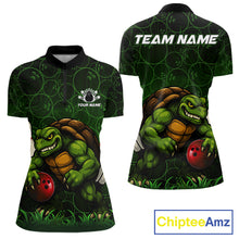 Load image into Gallery viewer, Black and Green Camo Funny Turtle Bowling Polo, 1/4 Zip Shirt For Women Custom Team Bowling jerseys NQS11337