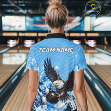 Load image into Gallery viewer, Blue Eagle Bowling Polo, Quarter Zip Shirt For Women Custom Team Bowling jerseys, Gift For Bowlers NQS11339
