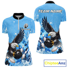 Load image into Gallery viewer, Blue Eagle Bowling Polo, Quarter Zip Shirt For Women Custom Team Bowling jerseys, Gift For Bowlers NQS11339