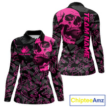 Load image into Gallery viewer, Black Skull camo pink ribbon pattern breast cancer bowling shirt for Women custom bowling team jersey NQS11549