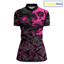 Load image into Gallery viewer, Black Skull camo pink ribbon pattern breast cancer bowling shirt for Women custom bowling team jersey NQS11549
