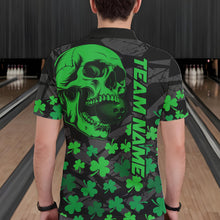 Load image into Gallery viewer, Black Skull camo Green Shamrock pattern St Patrick's bowling shirt for men custom bowling team jersey NQS11550