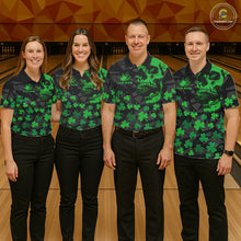 Load image into Gallery viewer, Black Skull camo Green Shamrock pattern St Patrick's bowling shirt for men custom bowling team jersey NQS11550
