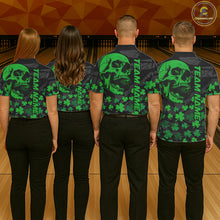 Load image into Gallery viewer, Black Skull camo Green Shamrock pattern St Patrick's bowling shirt for men custom bowling team jersey NQS11550