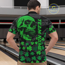 Load image into Gallery viewer, Black Skull camo Green Shamrock pattern St Patrick's bowling shirt for men custom bowling team jersey NQS11550