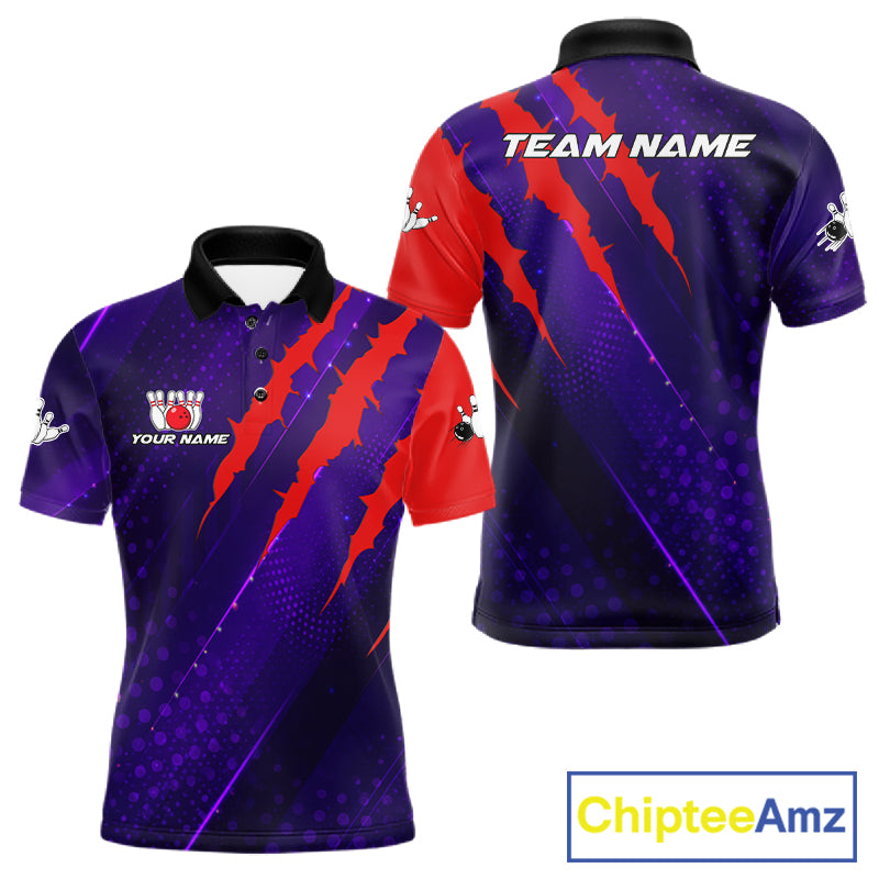 Personalized bowling shirts for men custom purple and red team bowling jerseys, gift for bowlers NQS11554