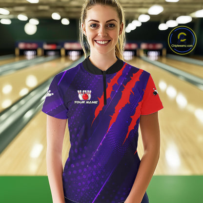 Personalized bowling shirts for Women custom purple and red team bowling jerseys, gift for bowlers NQS11554