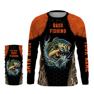 Personalized Bass Fishing apparel orange black sun Protection Bass Fishing Shirts custom Bass jerseys NQS3012