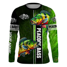 Load image into Gallery viewer, Peacock bass fishing green shirt Custom Long Sleeve Fishing Shirts, fishing gifts for men, women, kid NQS4804