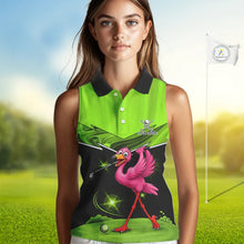 Load image into Gallery viewer, Funny Flamingo Green Sleeveless Golf Shirt Custom Flamingo Team ladies golf tops, funny golf gifts NQS11675