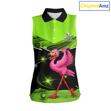 Load image into Gallery viewer, Funny Flamingo Green Sleeveless Golf Shirt Custom Flamingo Team ladies golf tops, funny golf gifts NQS11675