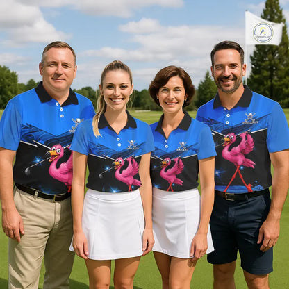 Funny Flamingo Blue Golf Polo Shirts For Men Custom Flamingo Team mens golf tops, funny golf gifts NQS11676