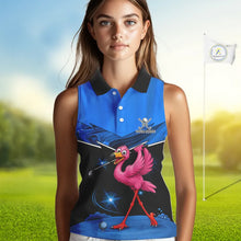 Load image into Gallery viewer, Funny Flamingo Blue Sleeveless Golf Shirt Custom Flamingo Team ladies golf tops, funny golf gifts NQS11676