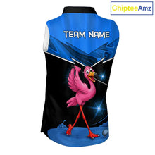 Load image into Gallery viewer, Funny Flamingo Blue Sleeveless Golf Shirt Custom Flamingo Team ladies golf tops, funny golf gifts NQS11676