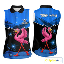 Load image into Gallery viewer, Funny Flamingo Blue Sleeveless Golf Shirt Custom Flamingo Team ladies golf tops, funny golf gifts NQS11676