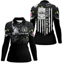 Load image into Gallery viewer, Black white camo Women bowling polo shirt Custom American flag patriotic bowling team league jerseys NQS7367