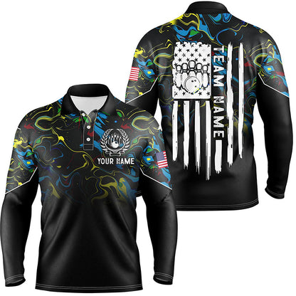 Colorful camo Mens polo bowling shirts Custom American flag patriotic bowling team league jerseys NQS7368