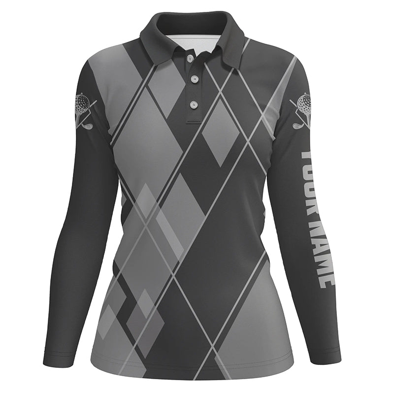Gray argyle pattern custom Womens golf polo shirts, ladies golf tops golfing gifts NQS7545