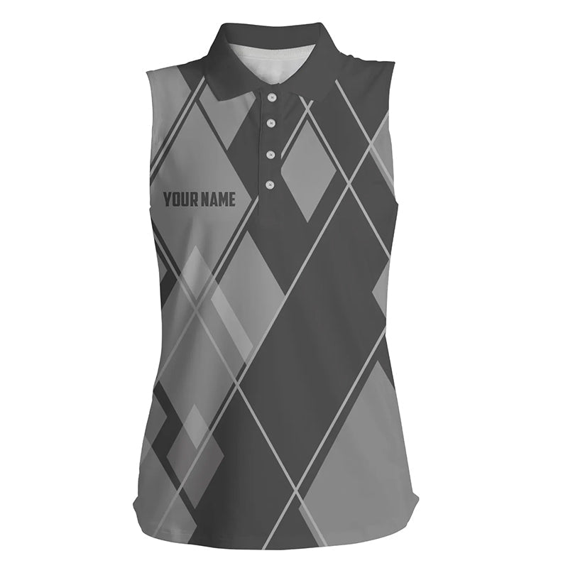 Gray argyle pattern custom Womens sleeveless golf polo shirts, ladies golf tops golfing gifts NQS7545