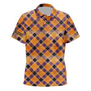 Kid golf polo shirts custom purple and orange Halloween argyle pattern golf apparel for kid NQS8139