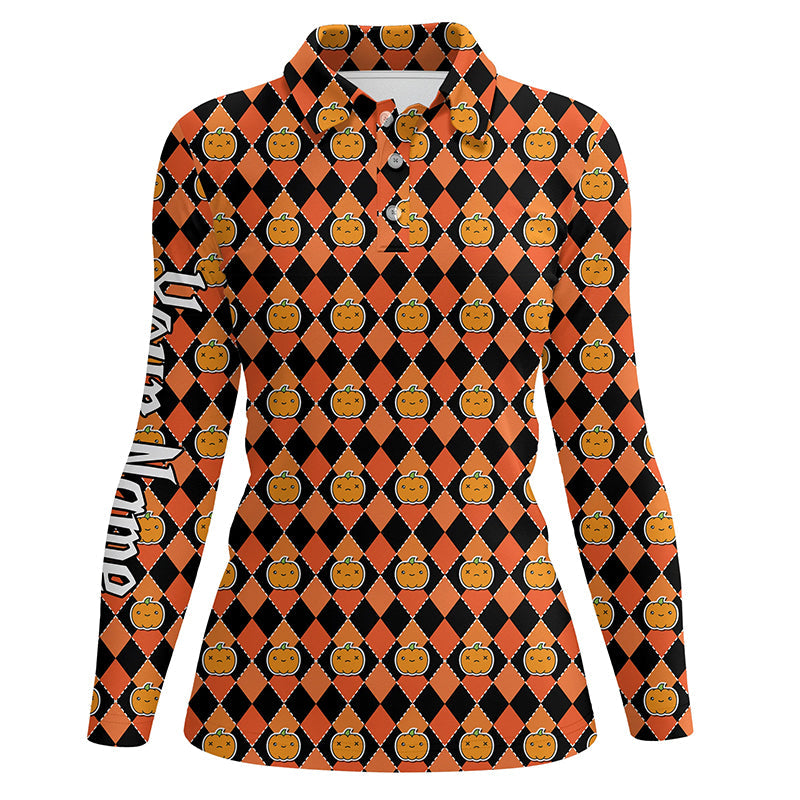 Halloween Pumpkin Seamless Orange pattern custom Womens golf polo shirts, golf attire for women NQS8140