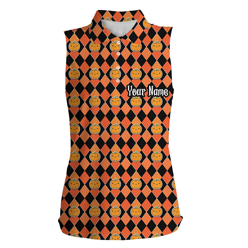 Halloween Pumpkin Seamless Orange pattern custom Women sleeveless polo shirt, golf attire for women NQS8140