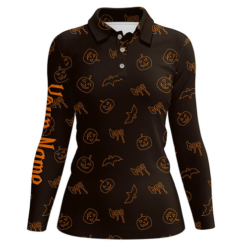 Halloween pumpkin pattern custom Womens golf polo shirts, Halloween golf gifts for ladies NQS8141