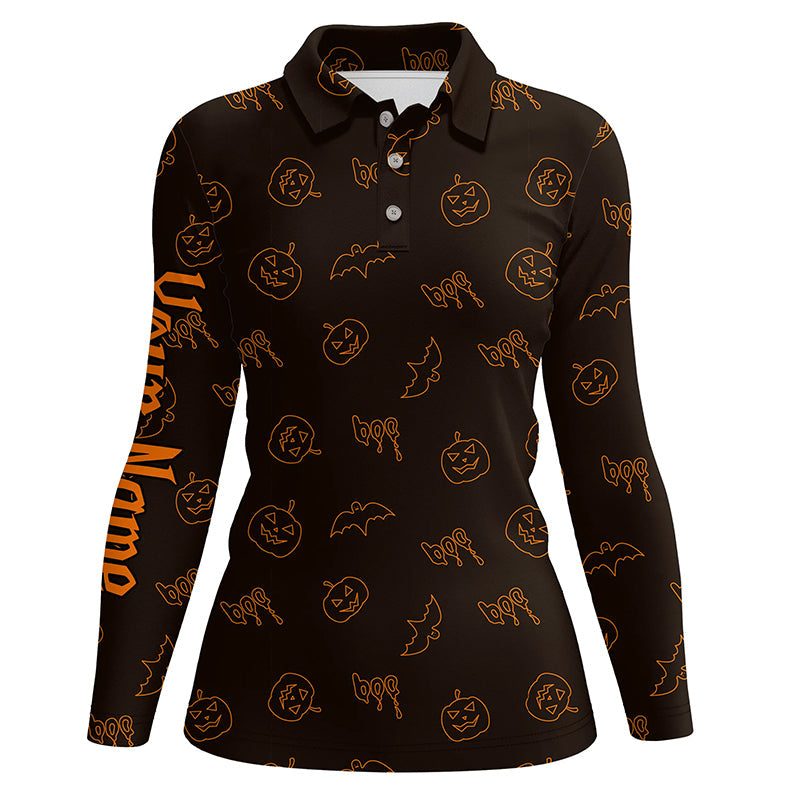 Halloween pumpkin pattern custom Womens golf polo shirts, Halloween golf gifts for ladies NQS8141