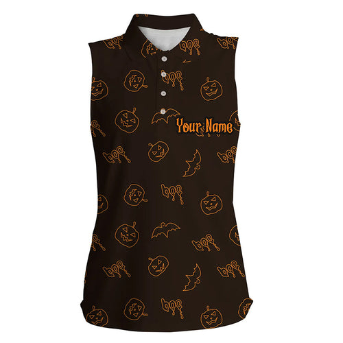 Halloween pumpkin pattern custom Women sleeveless polo shirt, Halloween golf gifts for ladies NQS8141