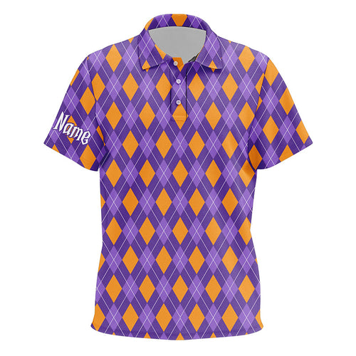 Orange and Purple argyle Halloween Seamless pattern custom Kid golf polo shirts, golf attire for kid NQS8142