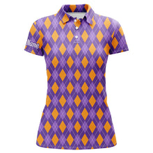 Load image into Gallery viewer, Orange and Purple argyle Halloween pattern custom Womens golf polo shirts, golf attire for women NQS8142